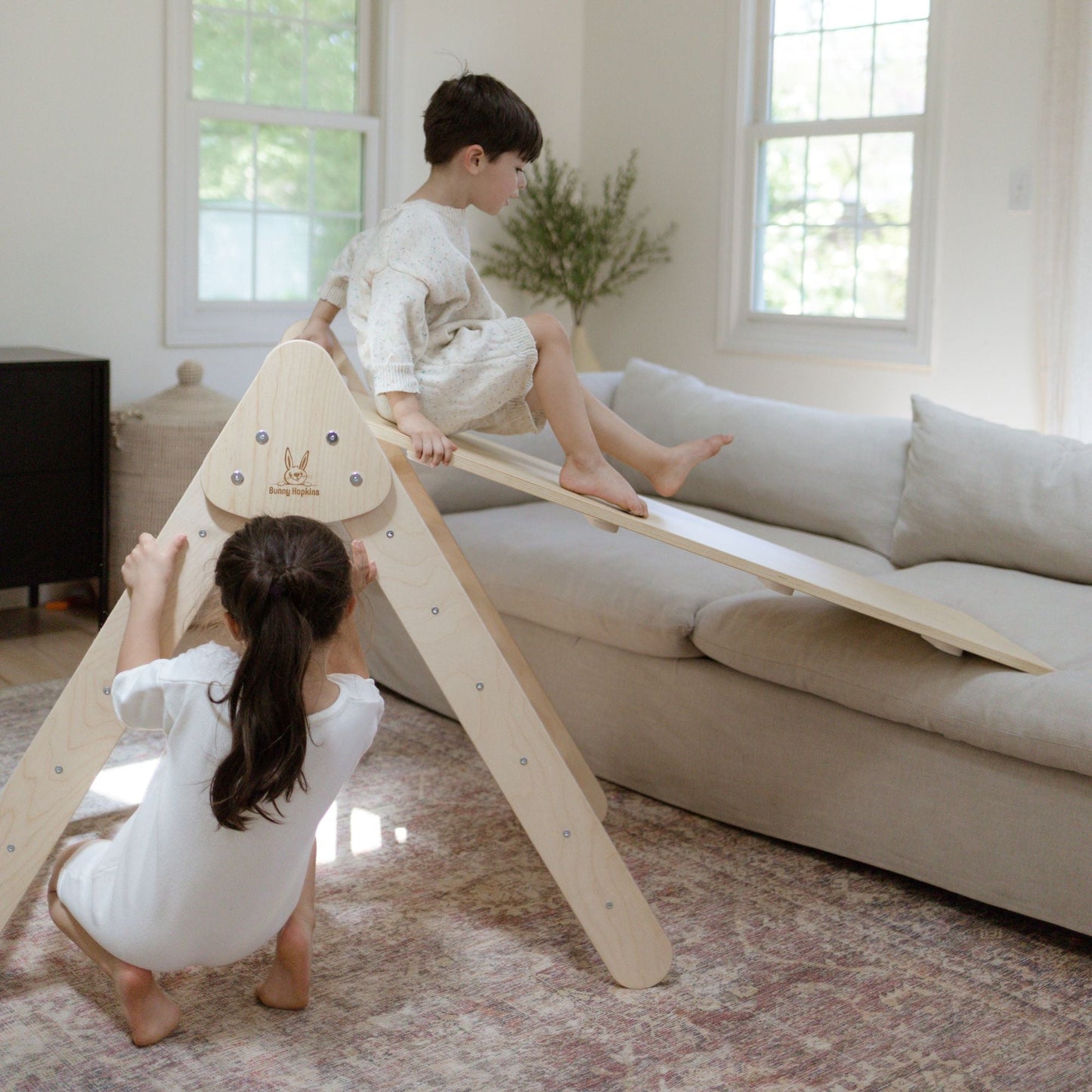 Bunny Hopkins Eco-Friendly Wooden Climber Pikler Triangle Set | Rockwall, Slide, Ladder