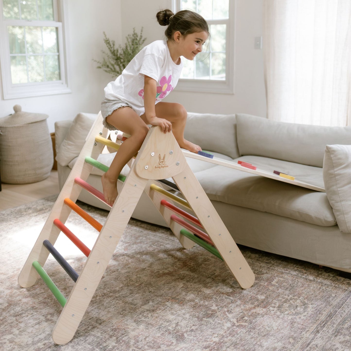 Bunny Hopkins Eco-Friendly Wooden Climber Pikler Triangle Set | Rockwall, Slide, Ladder