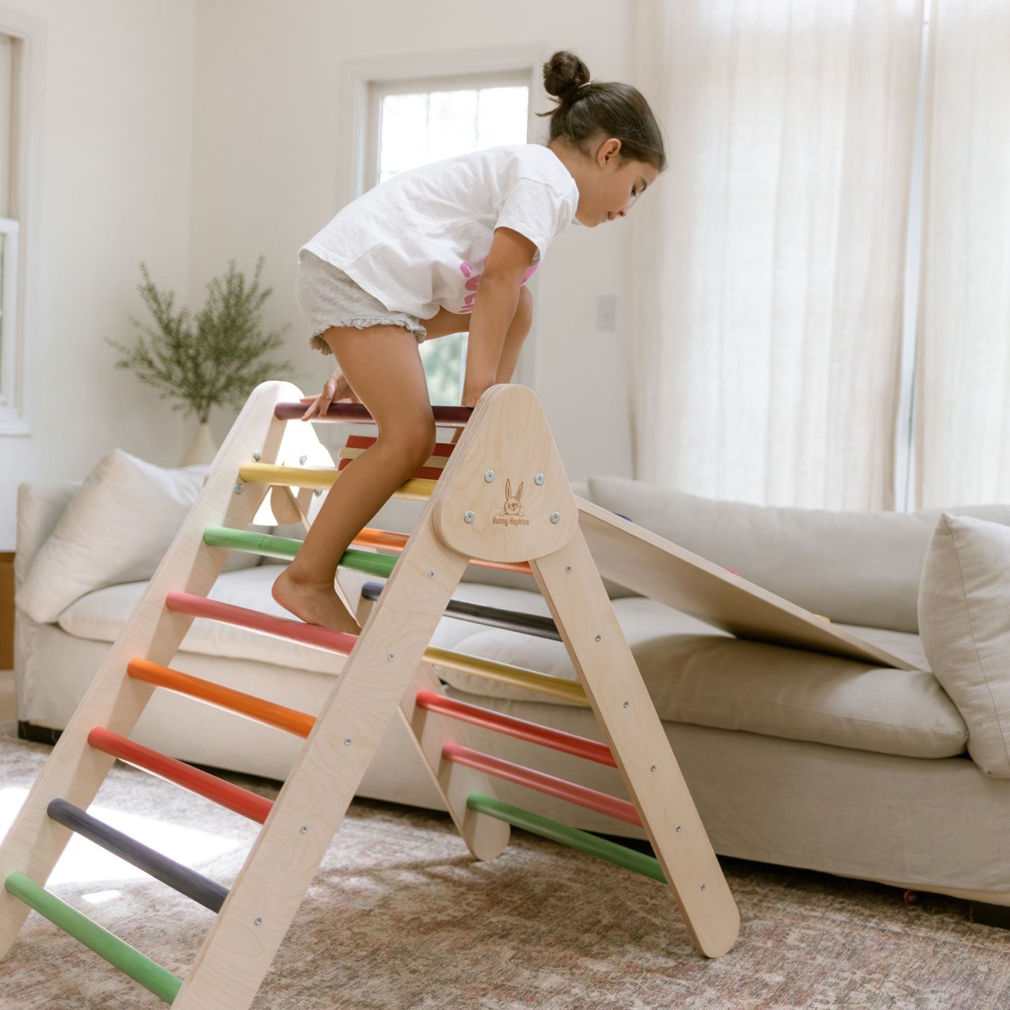 Bunny Hopkins Eco-Friendly Wooden Climber Pikler Triangle Set | Rockwall, Slide, Ladder