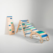 Load image into Gallery viewer, Bunny Hopkins Eco-Friendly Wooden Climber Pikler Triangle Set | Rockwall, Slide, Ladder
