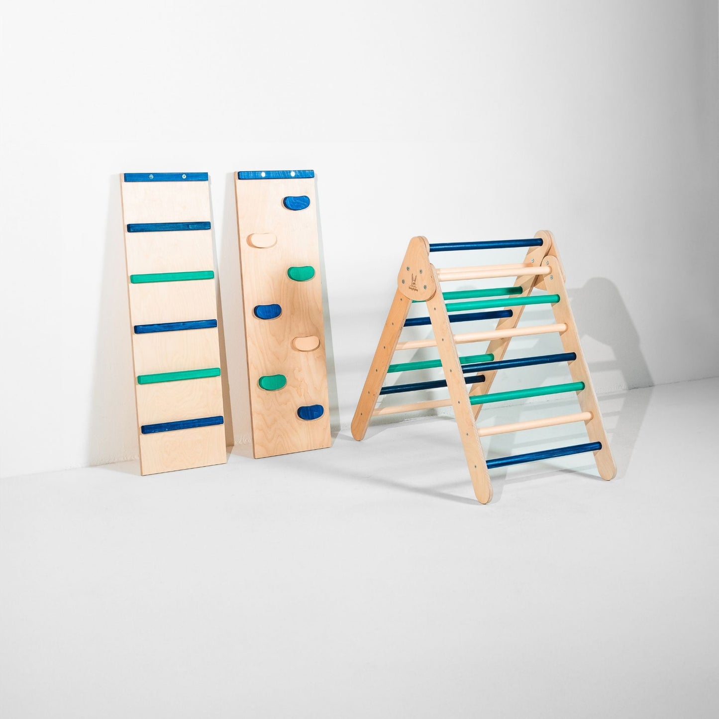 Bunny Hopkins Eco-Friendly Wooden Climber Pikler Triangle Set | Rockwall, Slide, Ladder