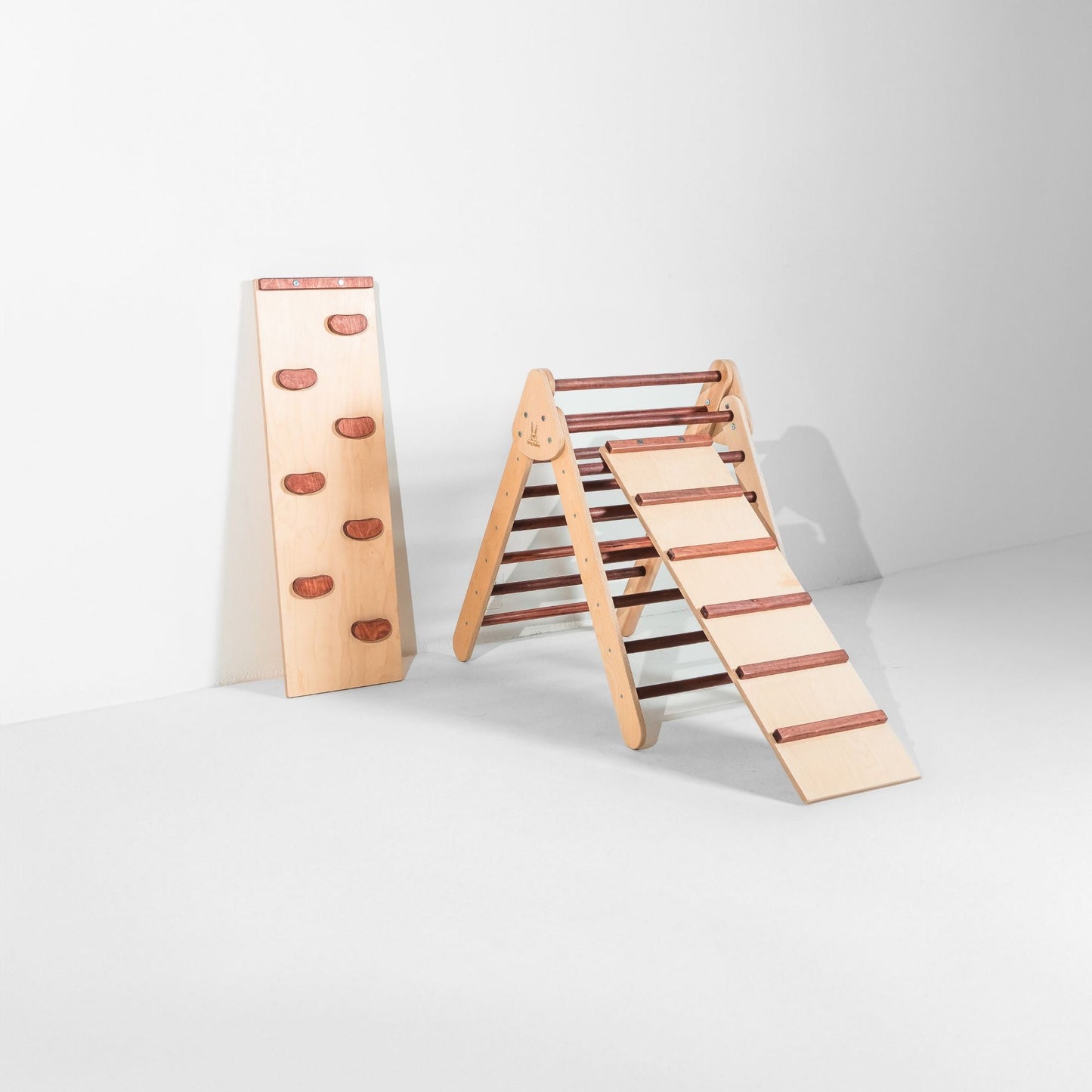 Bunny Hopkins Eco-Friendly Wooden Climber Pikler Triangle Set | Rockwall, Slide, Ladder