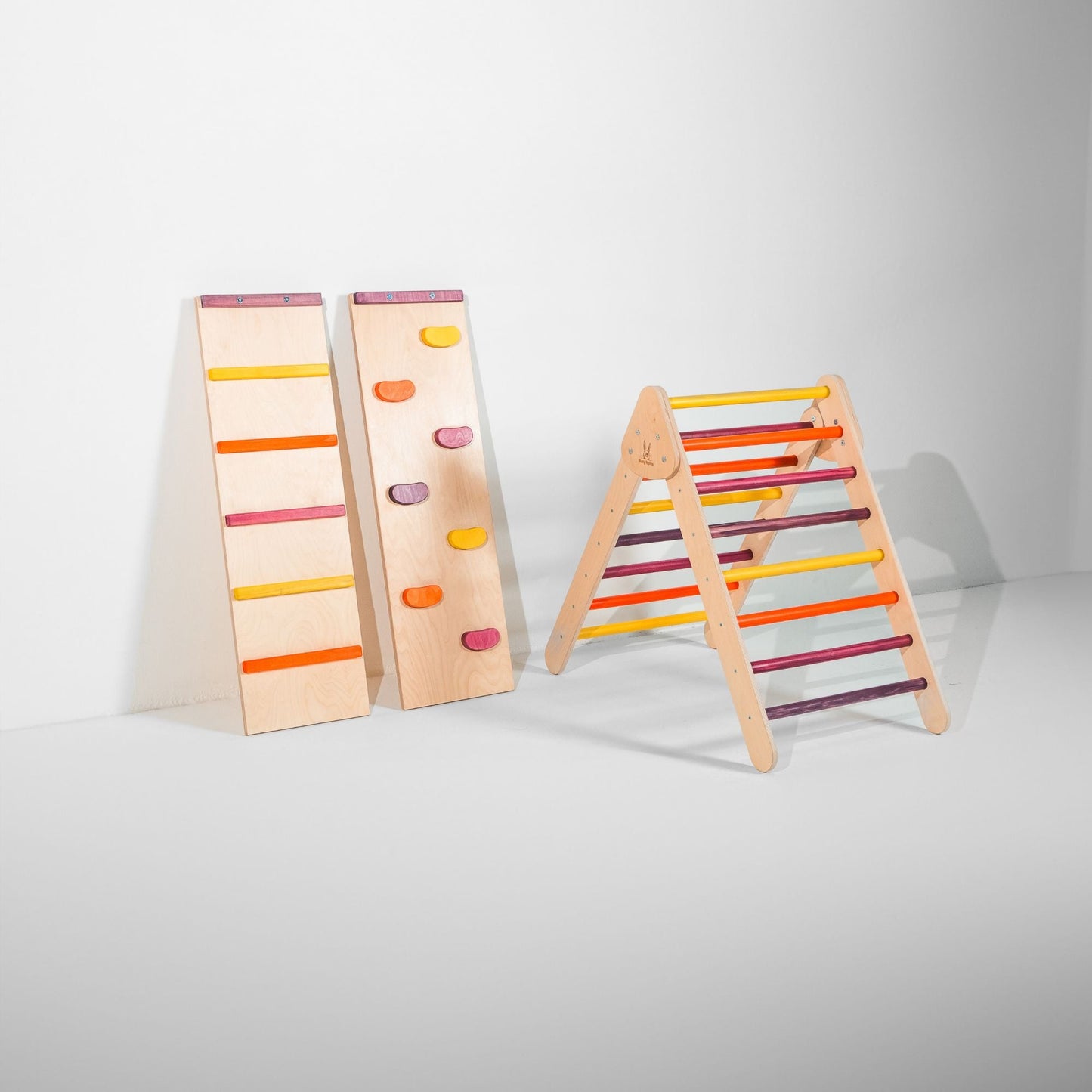 Bunny Hopkins Eco-Friendly Wooden Climber Pikler Triangle Set | Rockwall, Slide, Ladder