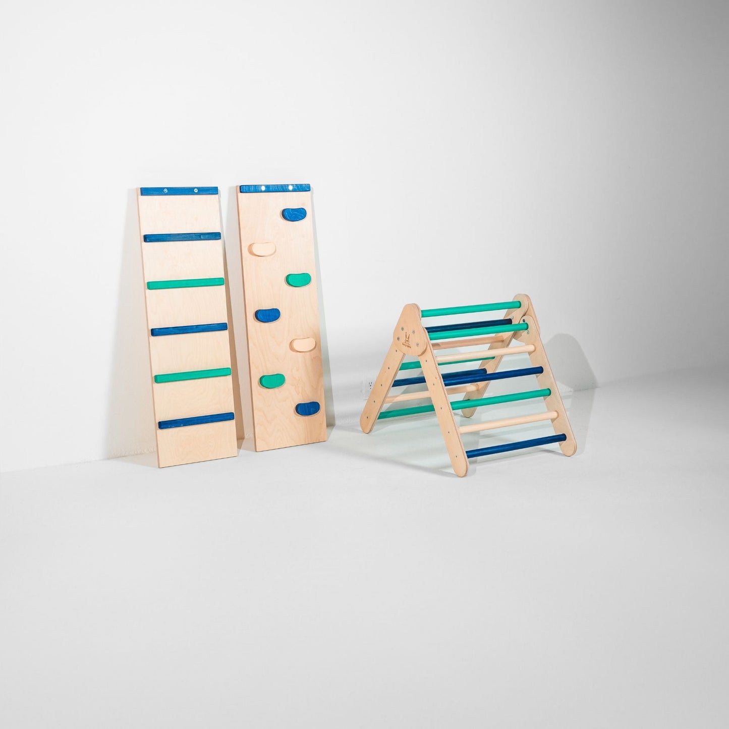 Bunny Hopkins Eco-Friendly Wooden Climber Pikler Triangle Set | Rockwall, Slide, Ladder