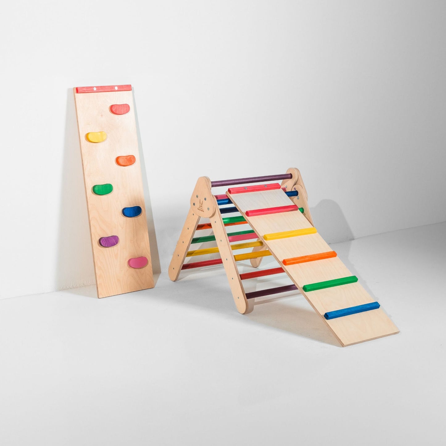 Bunny Hopkins Eco-Friendly Wooden Climber Pikler Triangle Set | Rockwall, Slide, Ladder