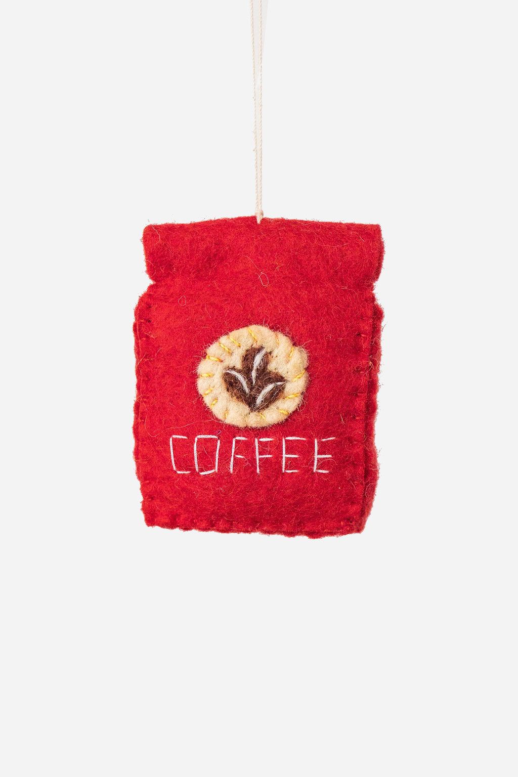 Coffee Bag Ornament – Handmade Wool Felt Holiday Decor
