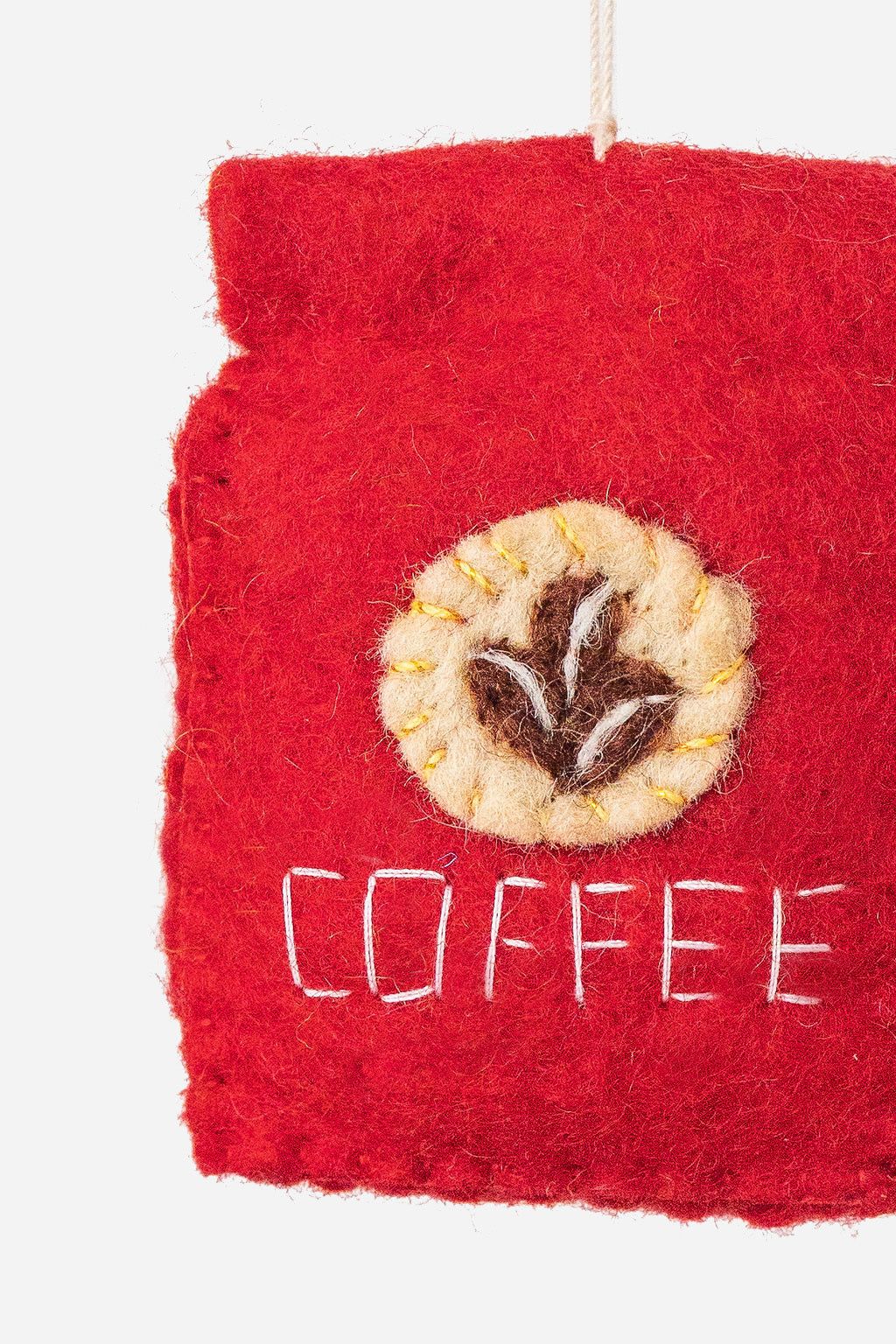Coffee Bag Ornament – Handmade Wool Felt Holiday Decor