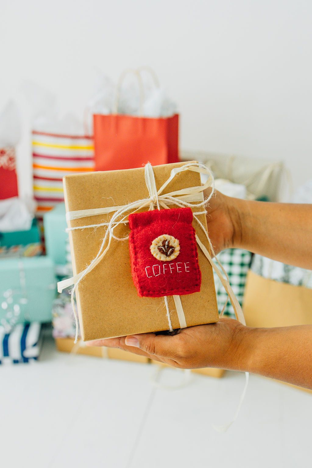 Coffee Bag Ornament – Handmade Wool Felt Holiday Decor