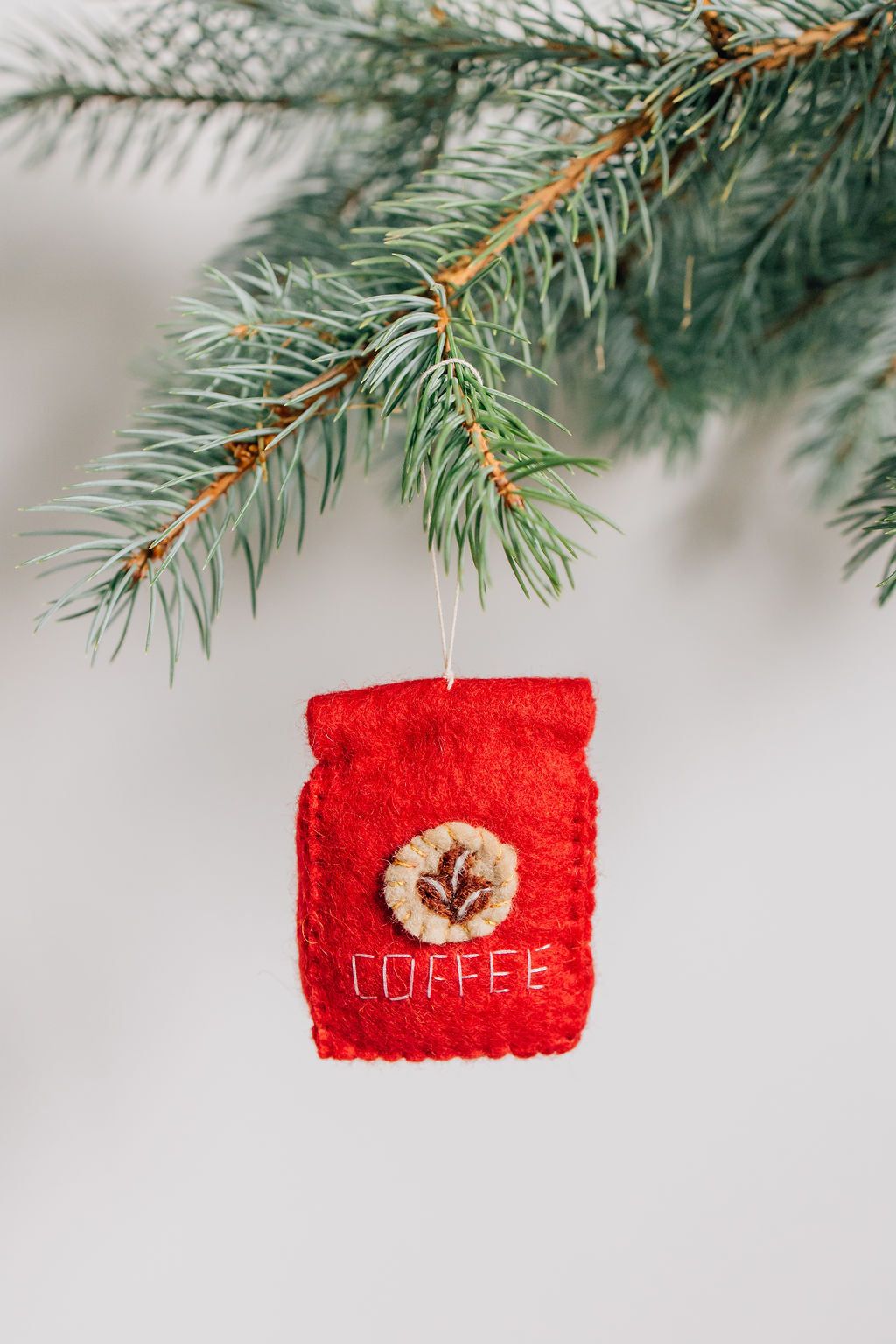 Coffee Bag Ornament – Handmade Wool Felt Holiday Decor
