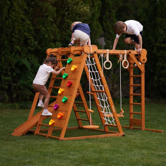 outdoor non toxic sustainable eco-friendly kids wooden playground jungle gym for toddlers 