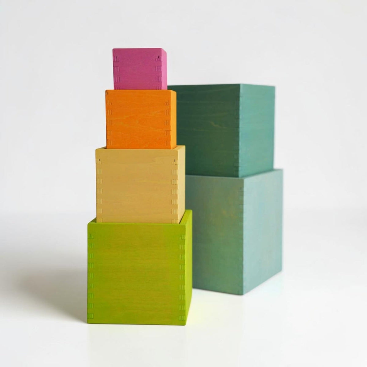 Green Elephant 6-Piece Pastel Wooden Nesting Boxes – Stacking & Sorting Toy