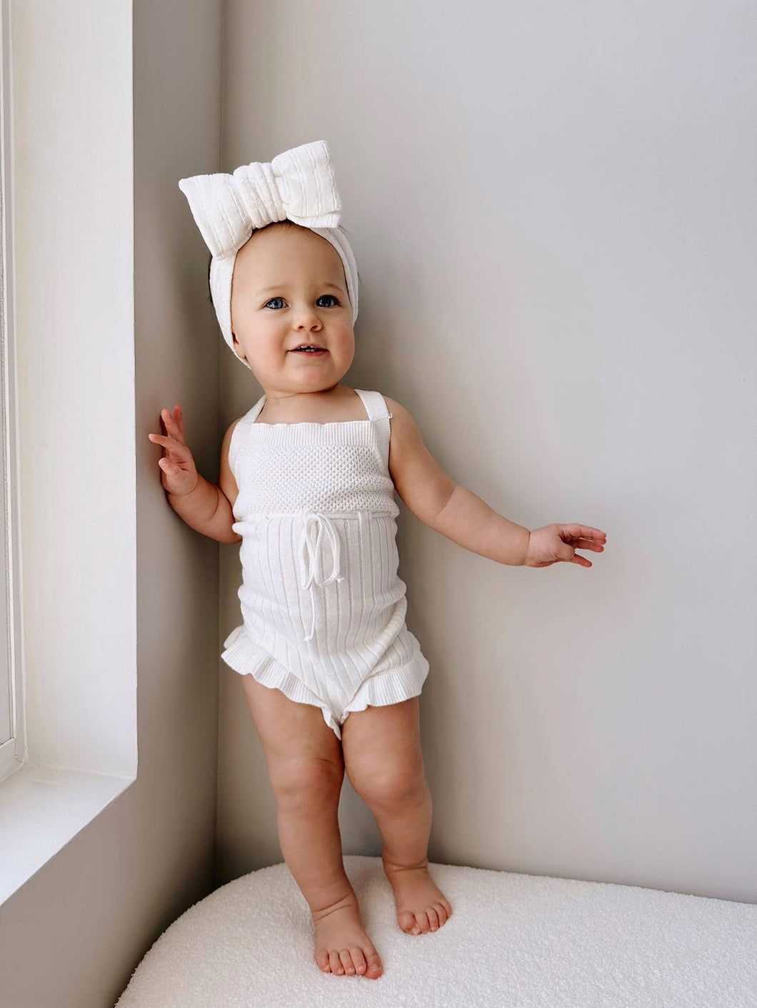 Luna + Luca Sleeveless Organic Cotton Ruffle Romper - White