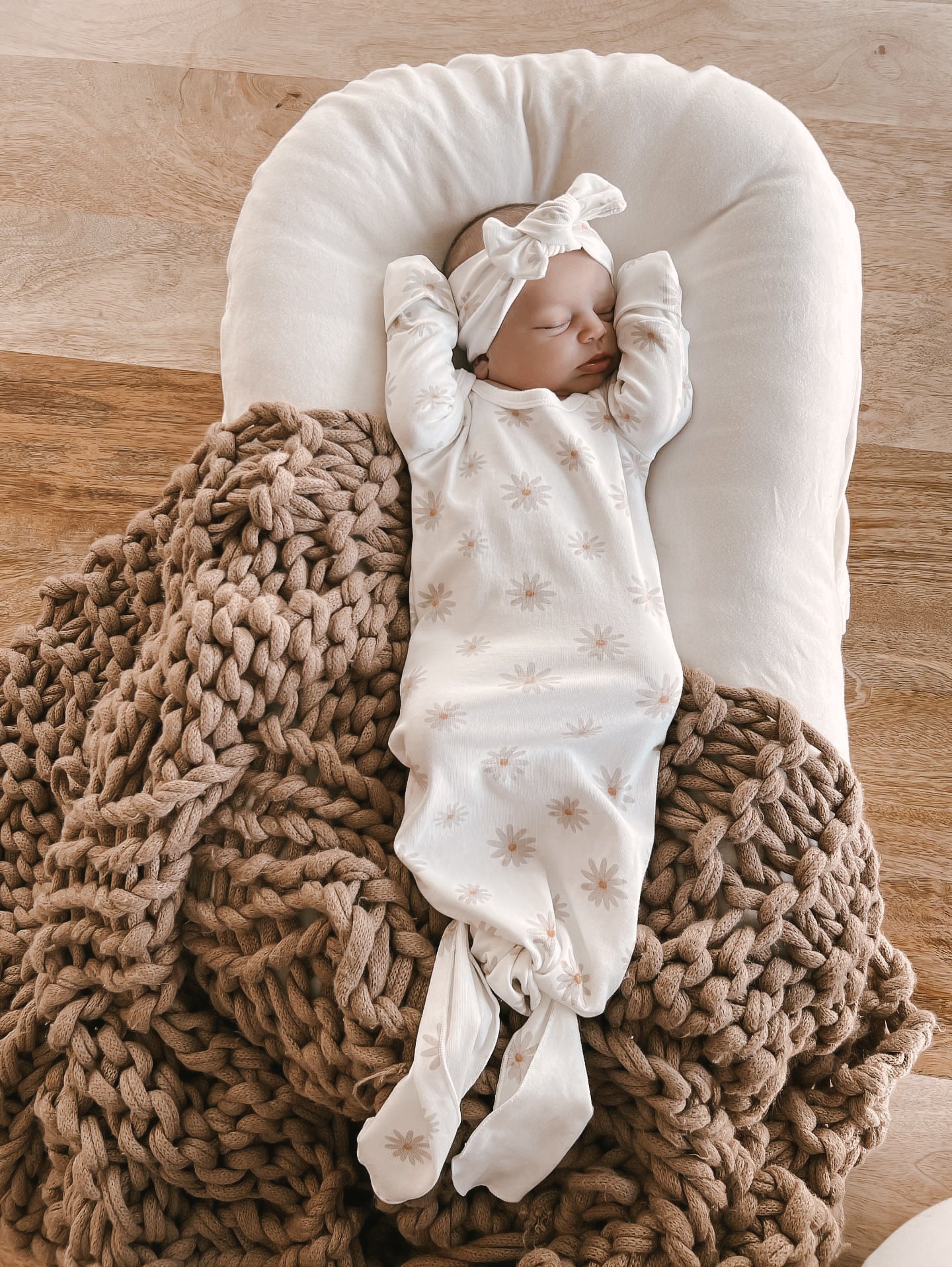 Luna + Luca Floral Baby Girl Bamboo Knotted Gown + Bow