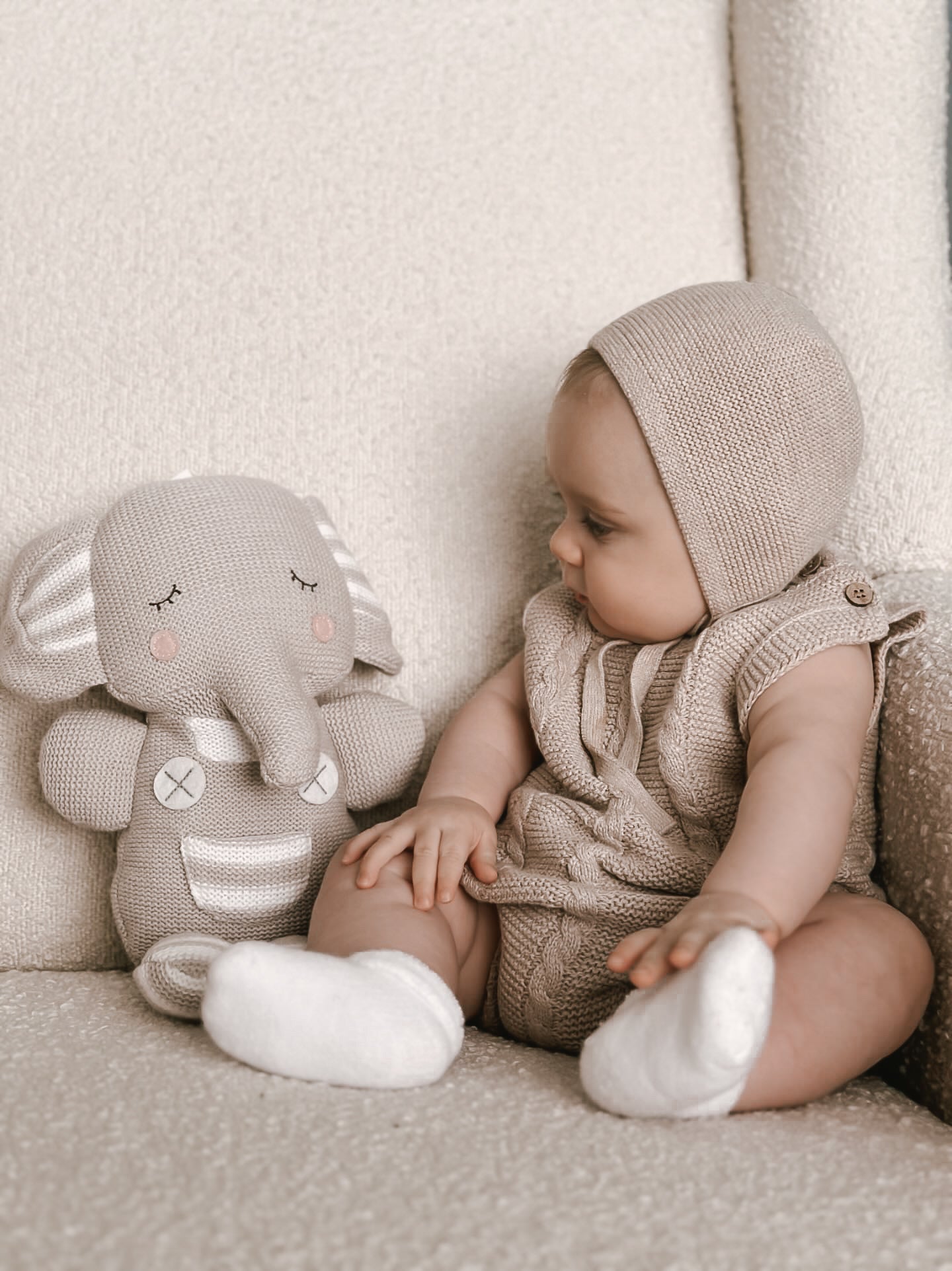 Luca + Luna Organic Cotton Cable Knit Baby Summer Romper - Heather Beige