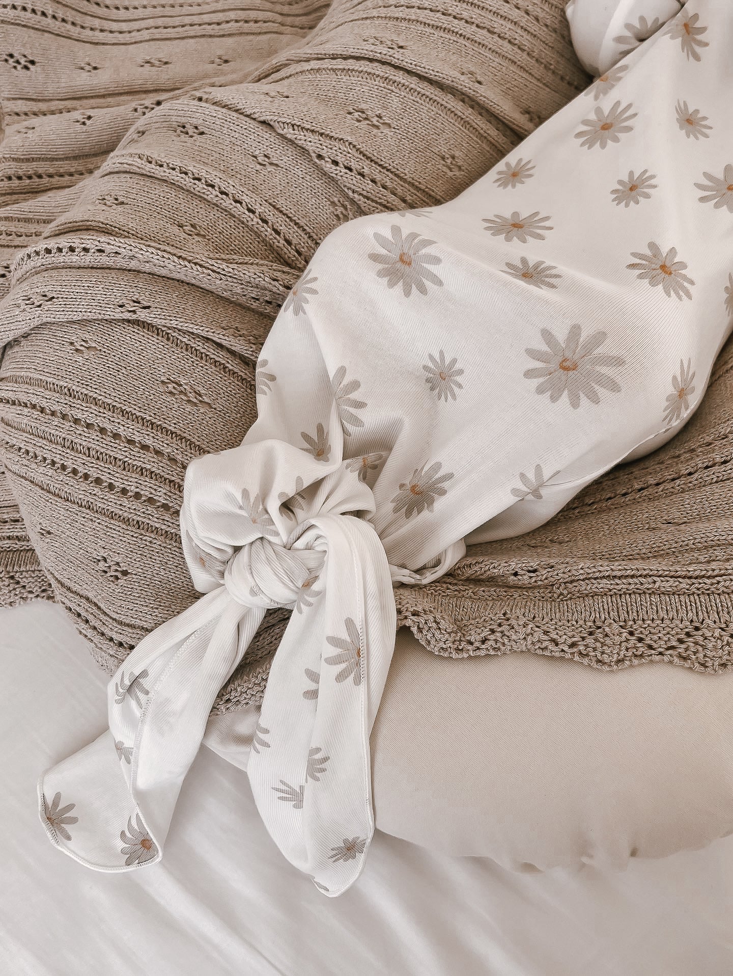 Luna + Luca Floral Baby Girl Bamboo Knotted Gown + Bow