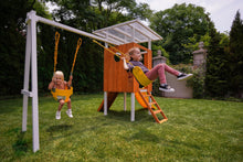 Load image into Gallery viewer, Avenlur Forest: Toddler-Friendly Small Eco-Friendly Non-Toxic Wooden Swing Set with Slide, Fort &amp; Rock Wall
