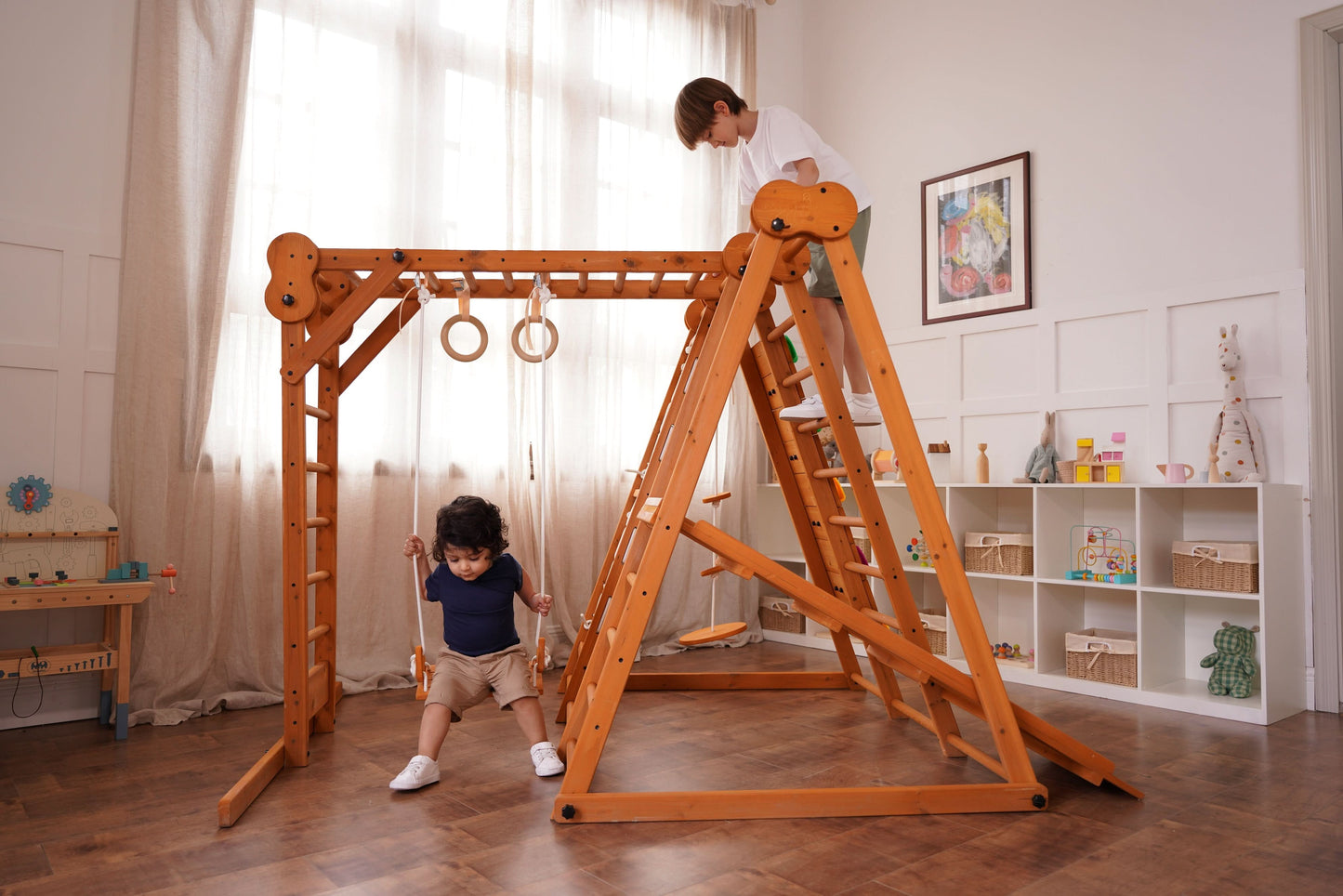 The Chestnut: 8-in-1 Montessori Wooden Climbing Gym & Slide for Toddlers and Kids 2-8 | Indoor/Outdoor Playground Set