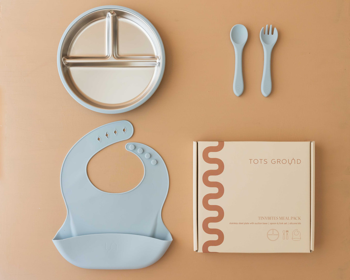 Tots Ground Eco-Friendly Complete Stainless Steel Baby and Toddler Feeding Set | Baby Blue