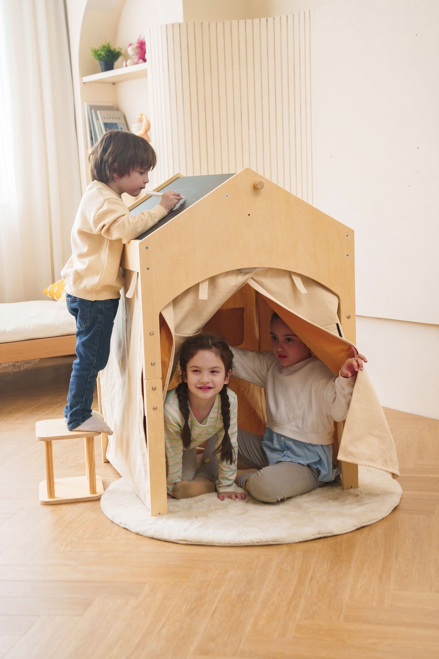 Avenlur Ash Eco-Friendly Wooden Adjustable Learning Playhouse Tent with Desk and Chair