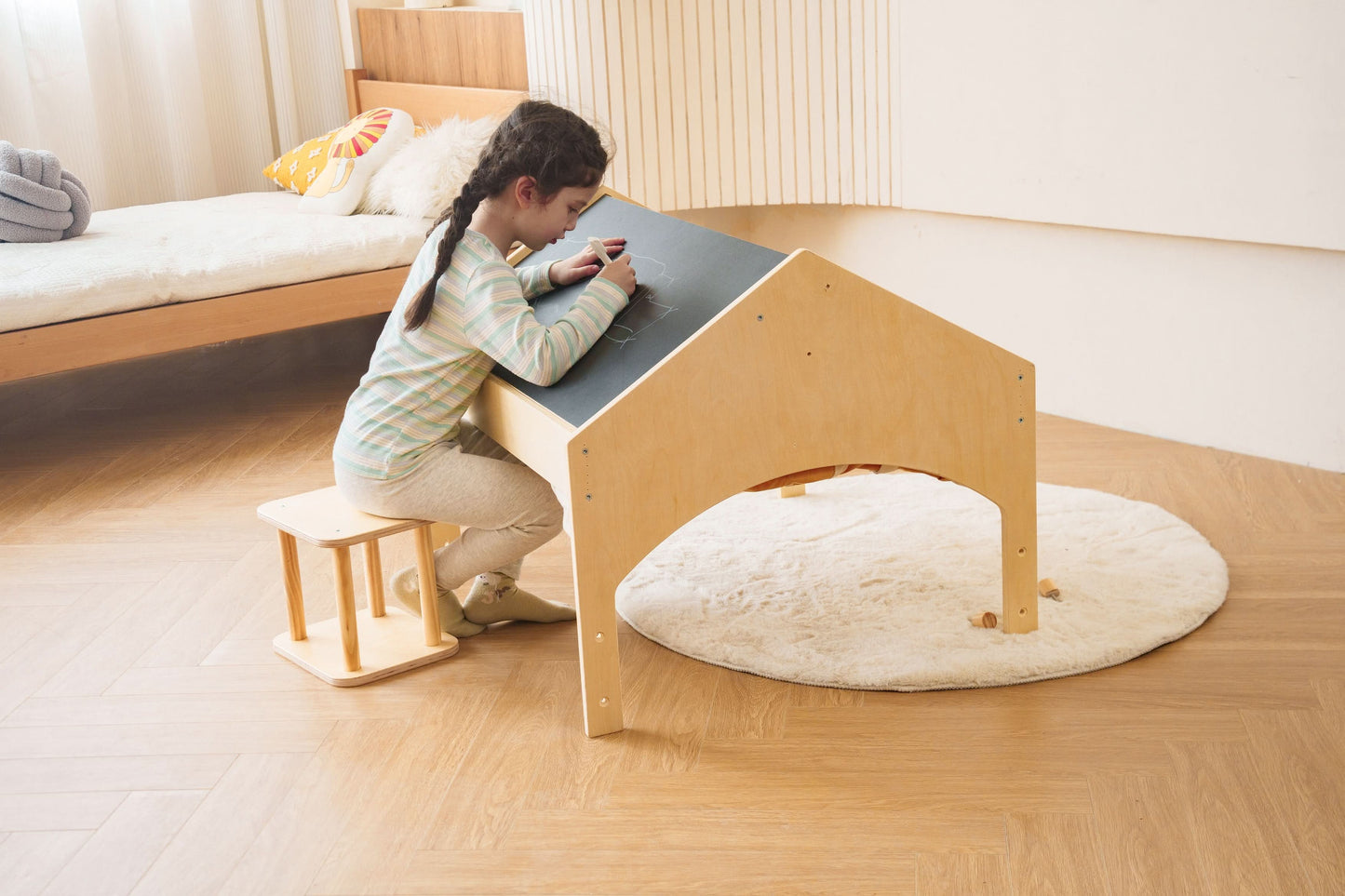 Avenlur Ash Eco-Friendly Wooden Adjustable Learning Playhouse Tent with Desk and Chair