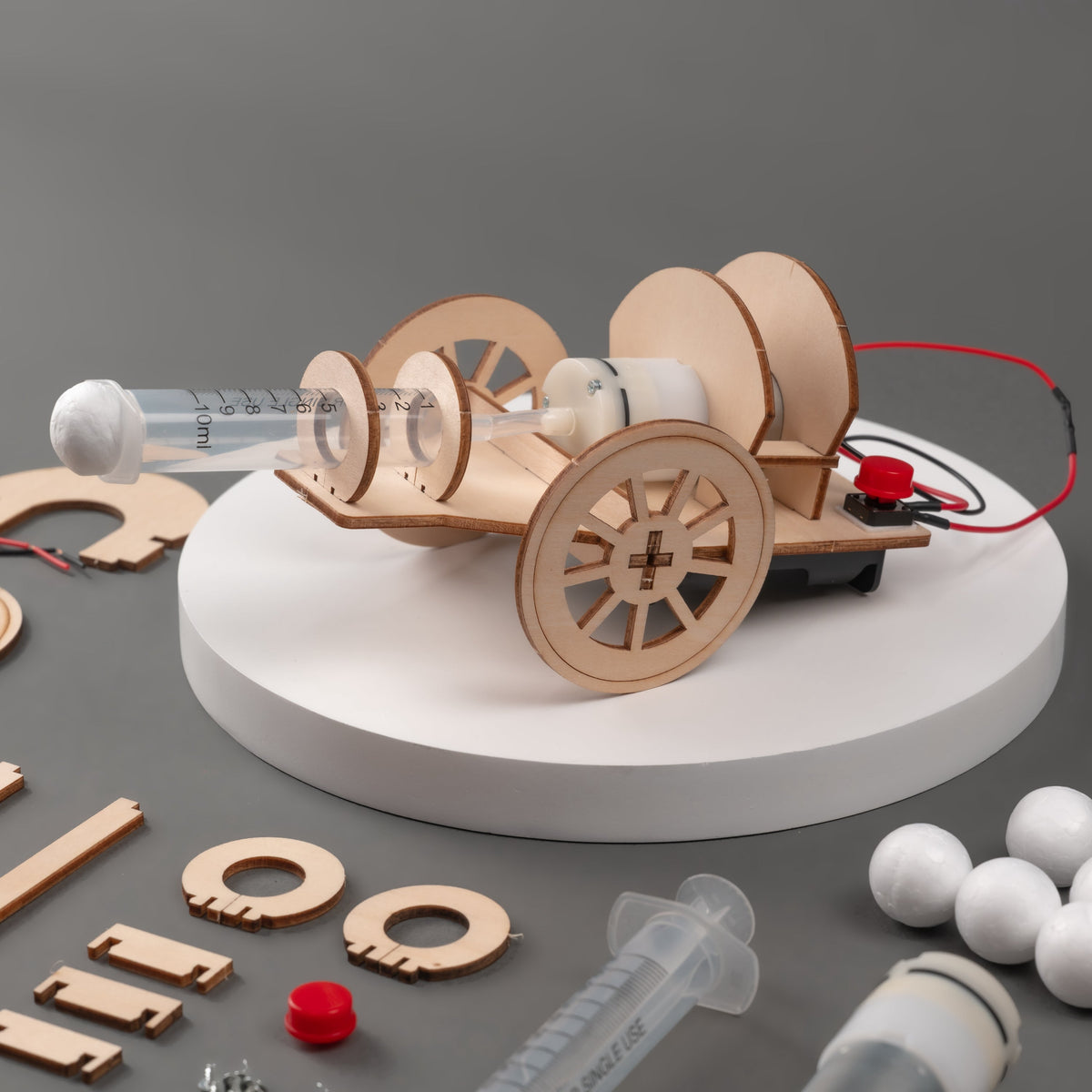 Kitsville Air Cannon DIY Kit – Wooden STEM Building Kit for Kids 8+