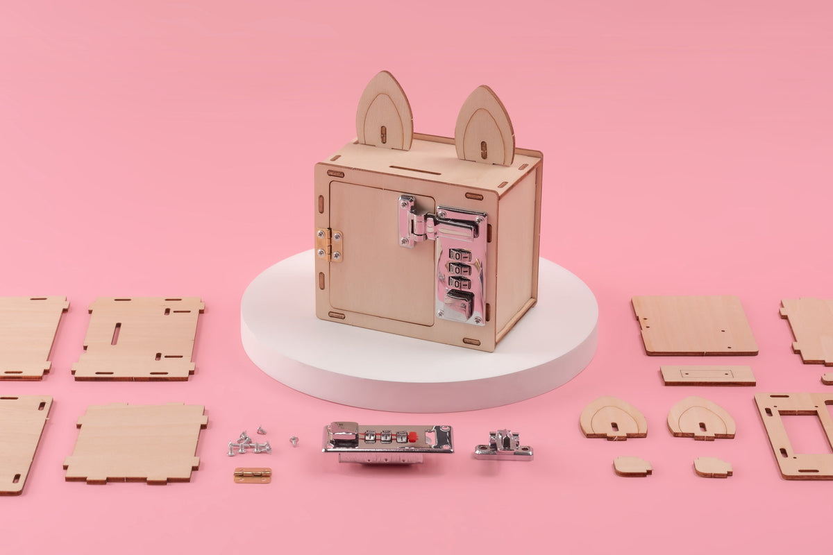 Kitsville Combination Lock Box & Phone Holder DIY Kit – Wooden STEM Building Kit for Kids 8+