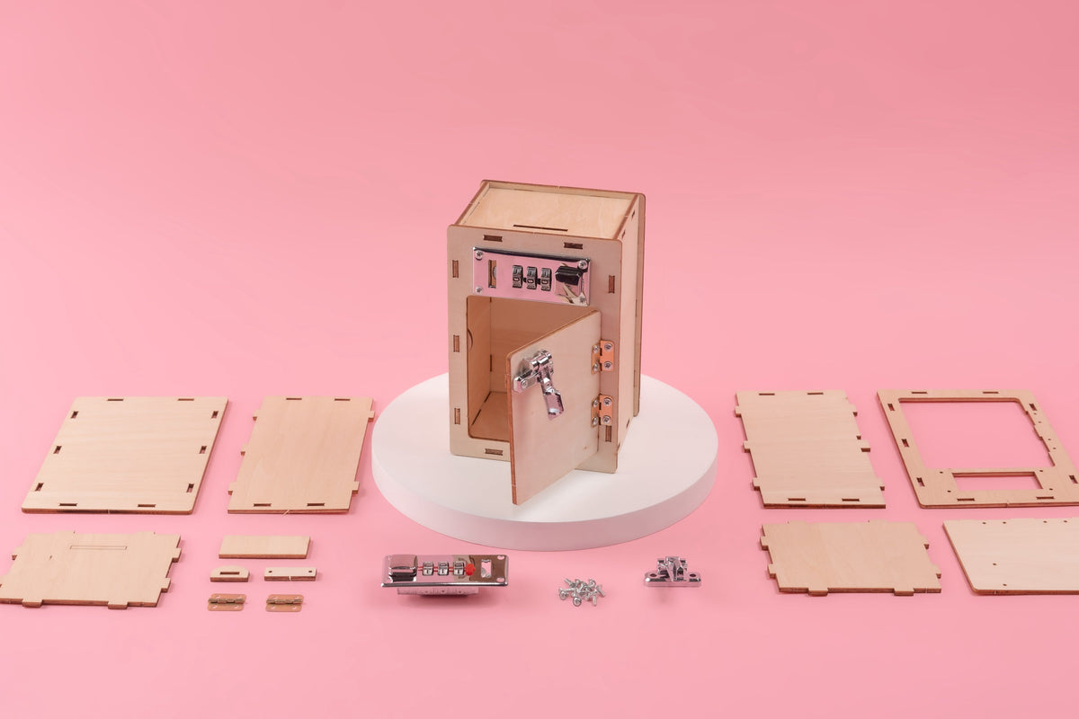Kitsville Combination Lock Box DIY Kit – Wooden STEM Building Kit for Kids 8+