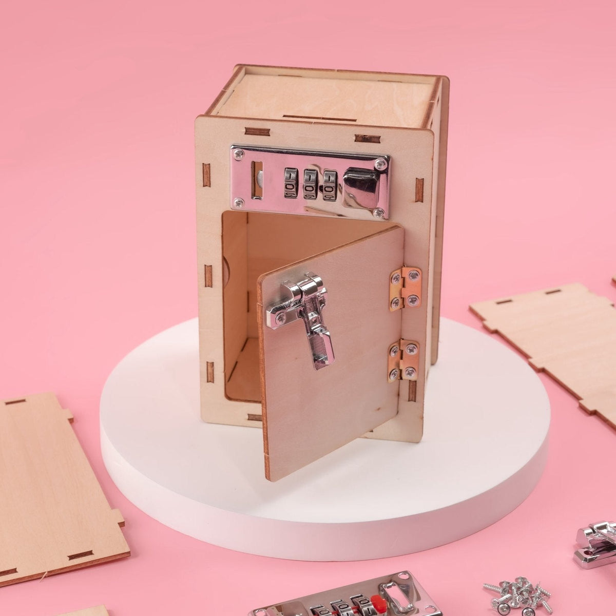 Kitsville Combination Lock Box DIY Kit – Wooden STEM Building Kit for Kids 8+