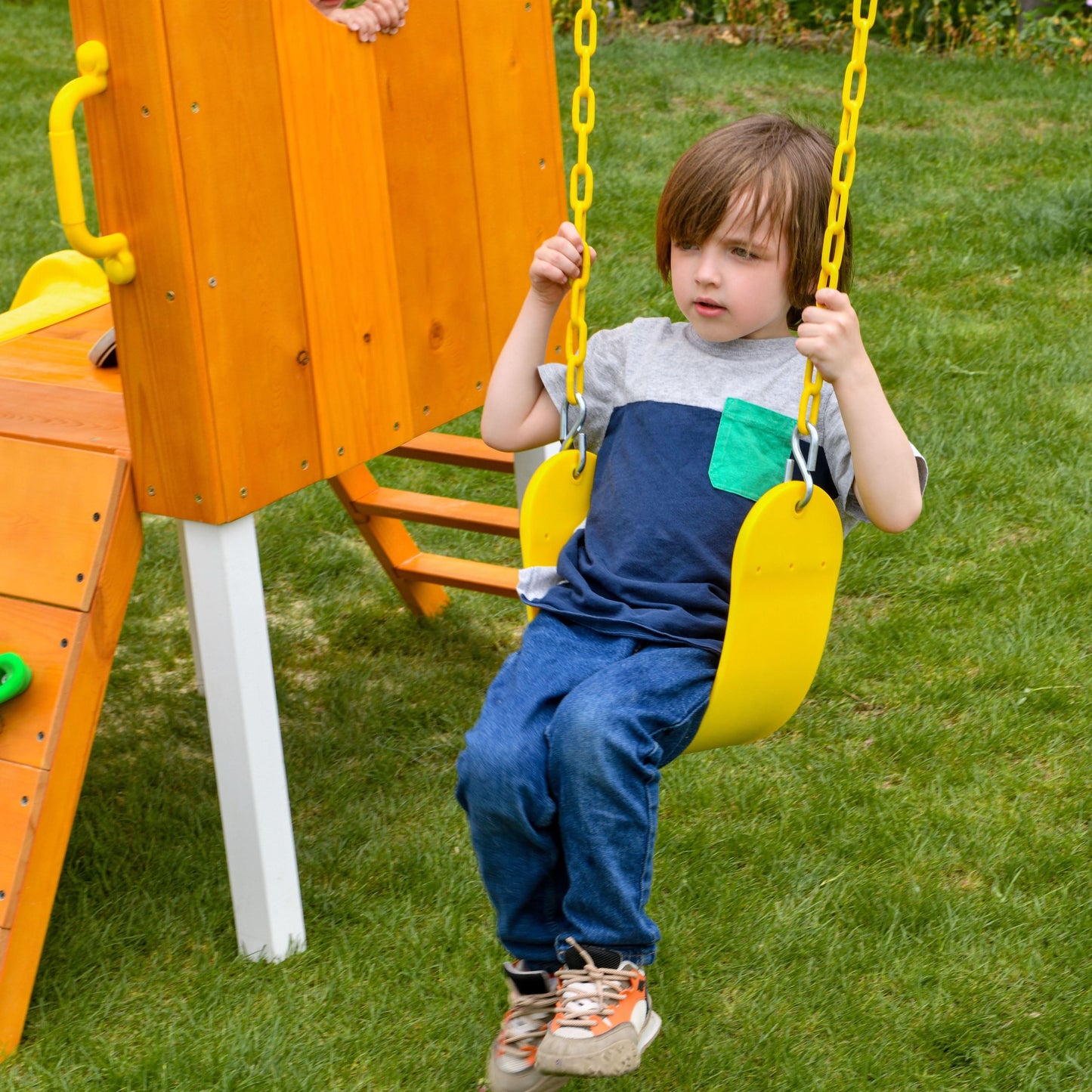 Avenlur Forest: Toddler-Friendly Small Eco-Friendly Non-Toxic Wooden Swing Set with Slide, Fort & Rock Wall