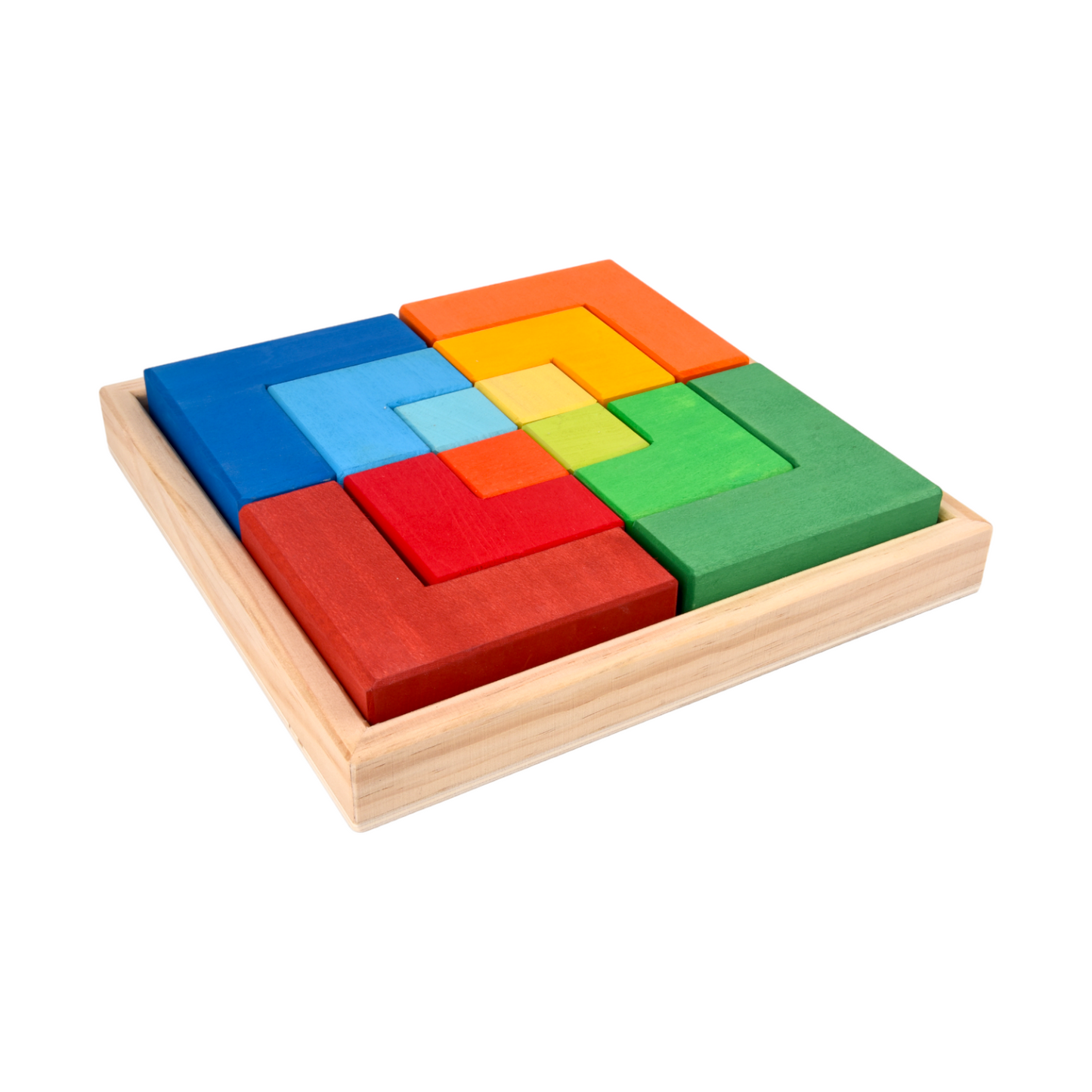 12 Pcs STAINED Large Rainbow Wooden Creative Puzzle Square Blocks with Storage Tray