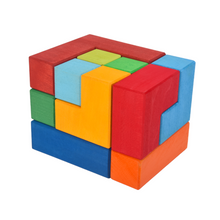 Load image into Gallery viewer, 12 Pcs STAINED Large Rainbow Wooden Creative Puzzle Square Blocks with Storage Tray
