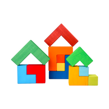 Load image into Gallery viewer, 12 Pcs STAINED Large Rainbow Wooden Creative Puzzle Square Blocks with Storage Tray
