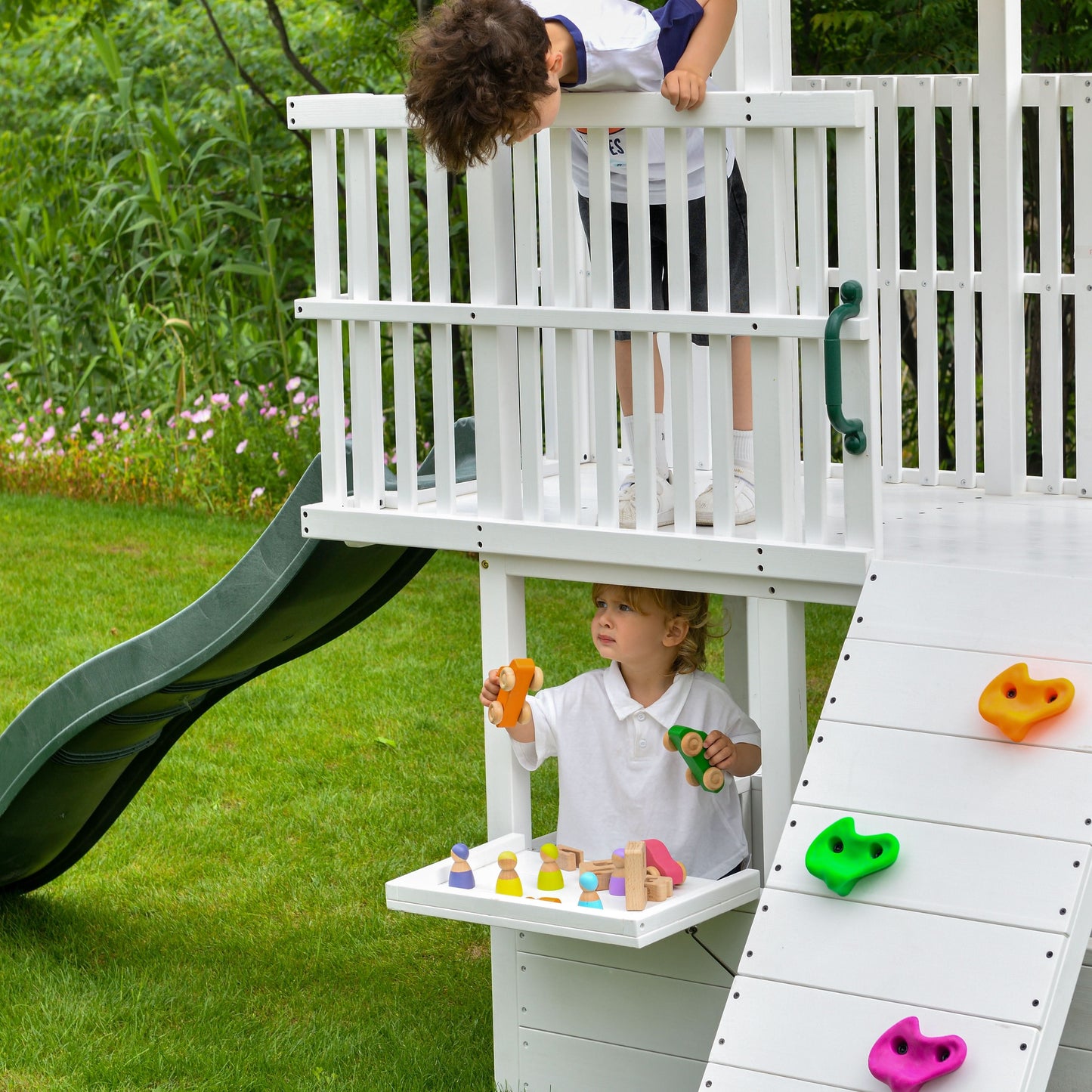 Avenlur Craftsman - Eco-Friendly Wooden Modern Backyard Outdoor Swing Set