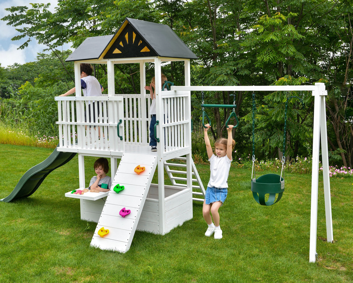 Avenlur Craftsman - Eco-Friendly Wooden Modern Backyard Outdoor Swing Set