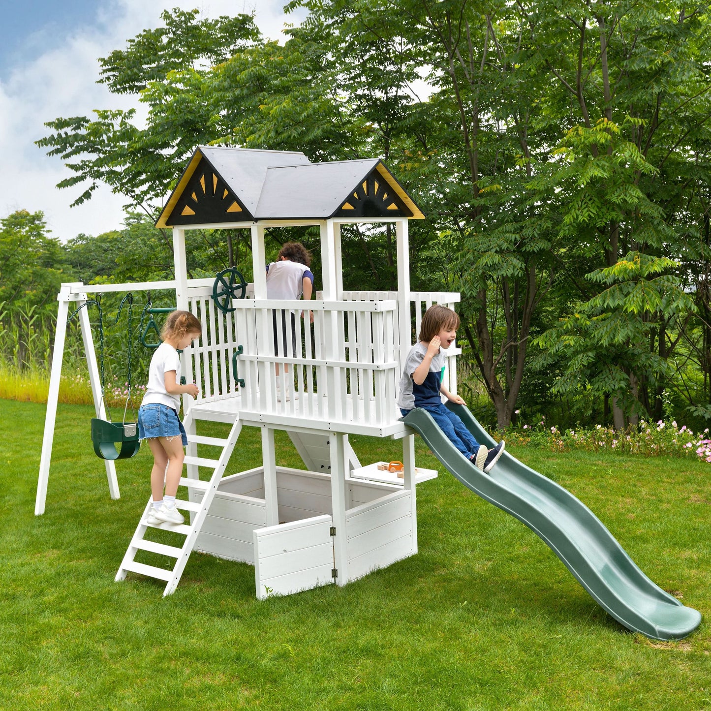 Avenlur Craftsman - Eco-Friendly Wooden Modern Backyard Outdoor Swing Set