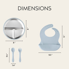 Load image into Gallery viewer, Tots Ground Eco-Friendly Complete Stainless Steel Baby and Toddler Feeding Set | Baby Blue
