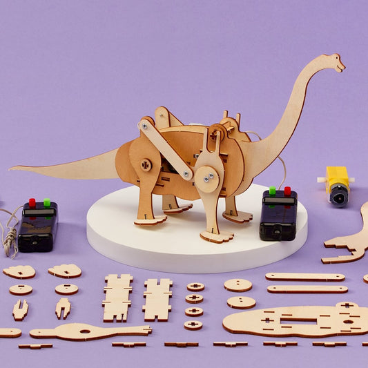 Kitsville Brachiosaurus Dinosaur Robot DIY Kit – Wooden STEM Building Kit for Kids 8+