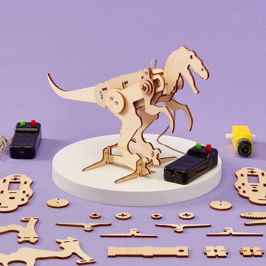 Kitsville T-Rex Dinosaur Robot DIY Kit – Wooden STEM Building Kit for Kids 8+
