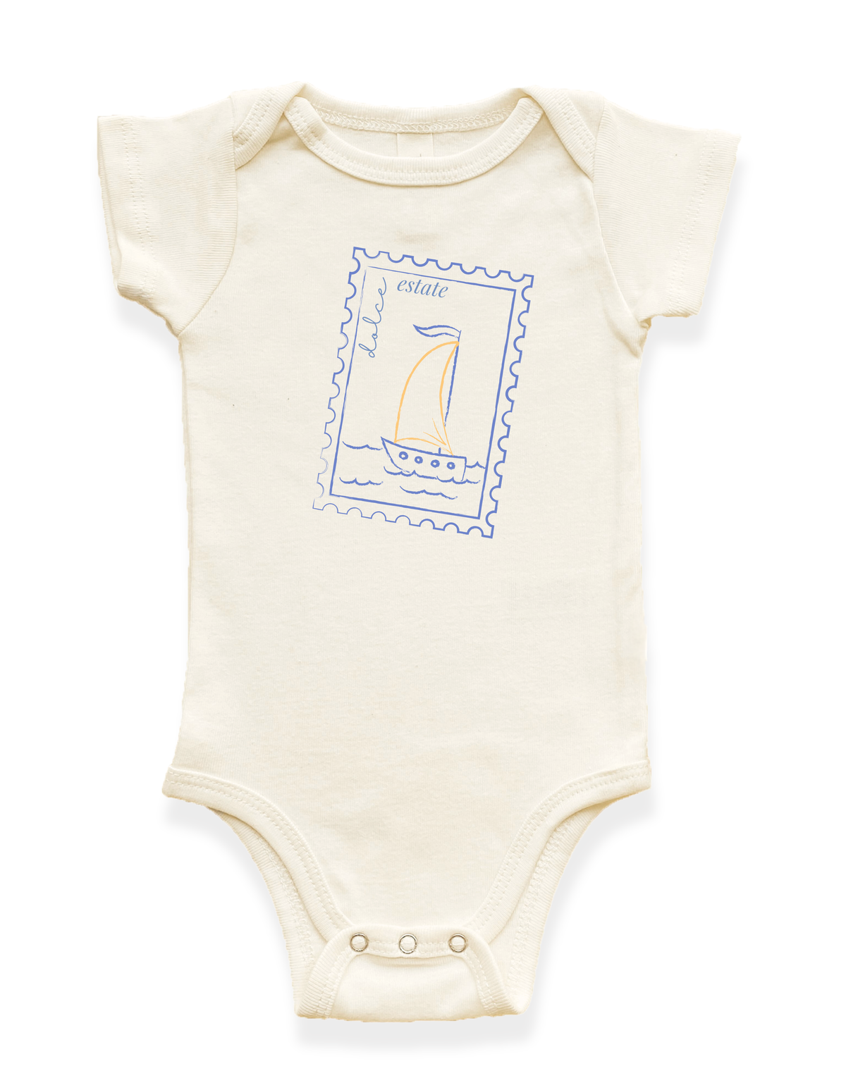 Dolce Estate Stamp Organic Cotton Baby Bodysuit – Short Sleeve, 0–24M