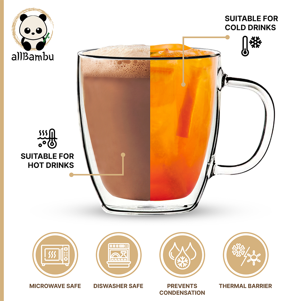 Double Wall Glass Mug with Bamboo Lid