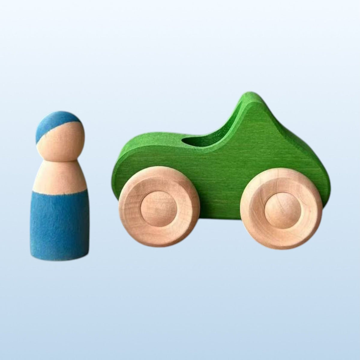 Green Elephant 7-Piece Wooden Rainbow Cars Set with 3 Peg Dolls