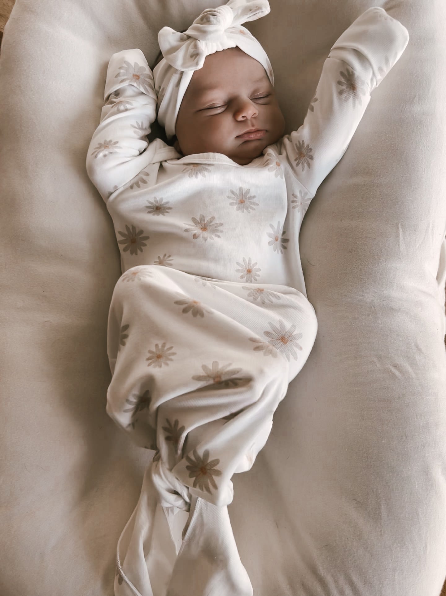 Luna + Luca Floral Baby Girl Bamboo Knotted Gown + Bow