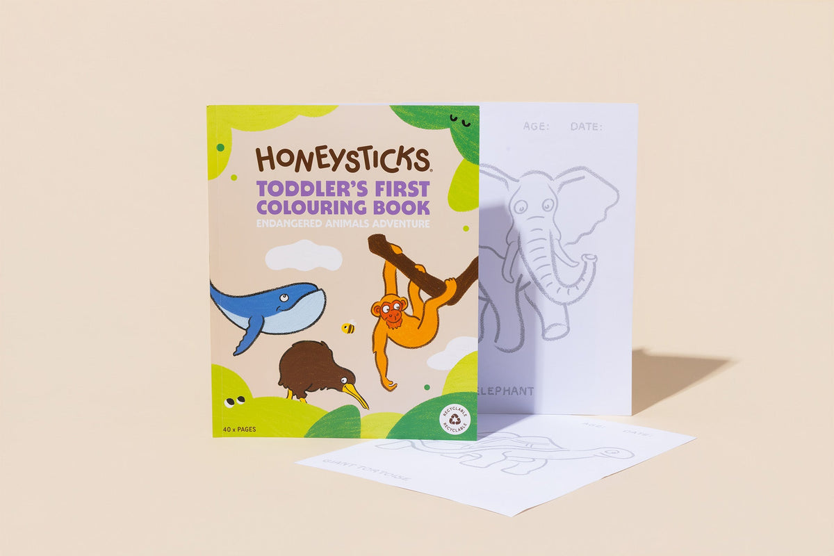 Honeysticks Toddler's First Coloring Book – Endangered Animals, 40 Pages, Recycled Paper