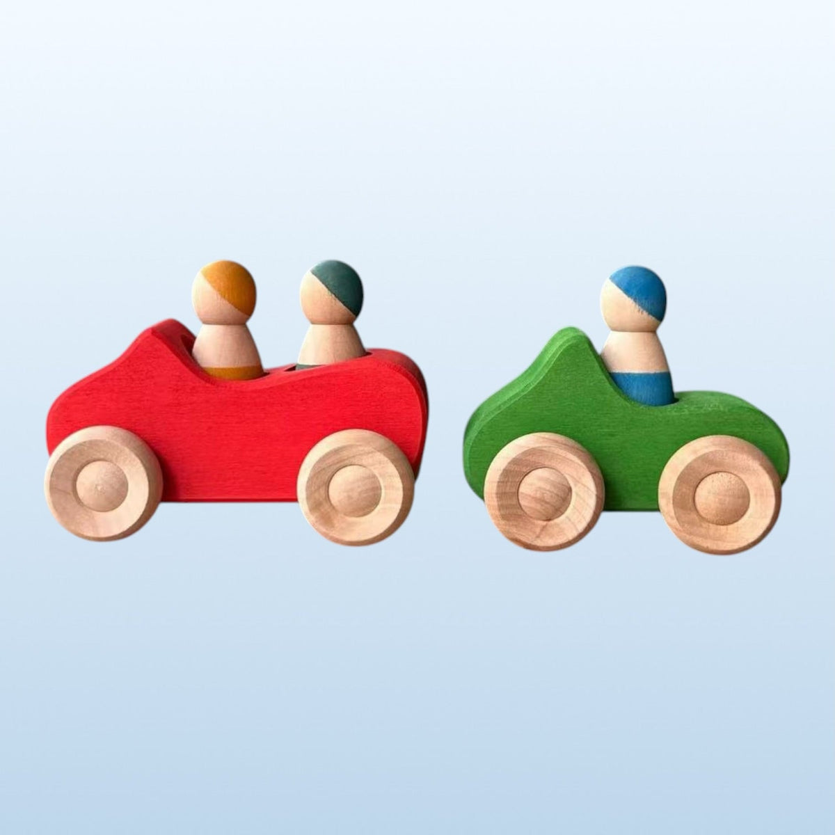 Green Elephant 7-Piece Wooden Rainbow Cars Set with 3 Peg Dolls