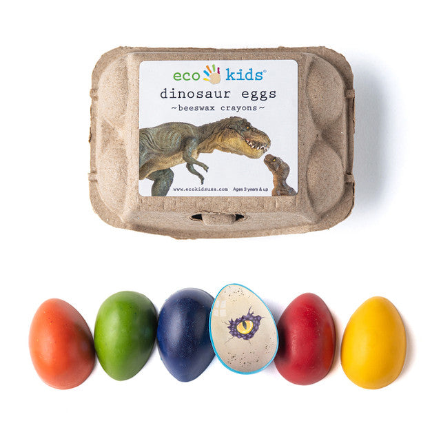 A set of six egg-shaped, non-toxic beeswax crayons in a carton from Eco Kids.