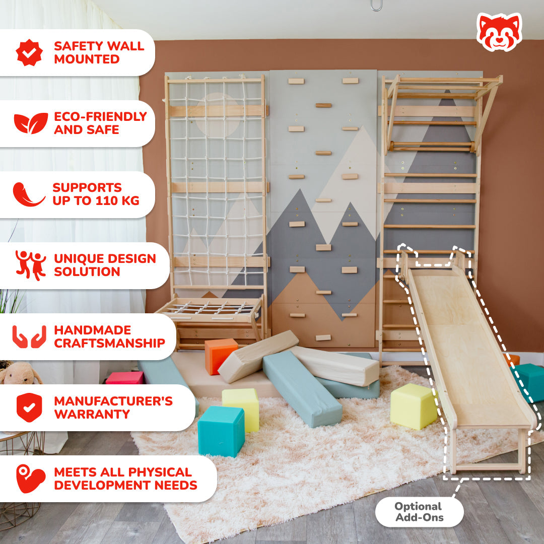 Wood and Hearts 3-in-1 Swedish Ladder Wall Gym for Kids 3+
