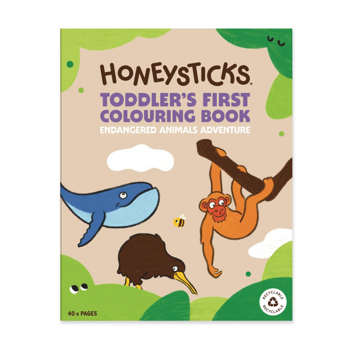 Honeysticks Toddler's First Coloring Book – Endangered Animals, 40 Pages, Recycled Paper