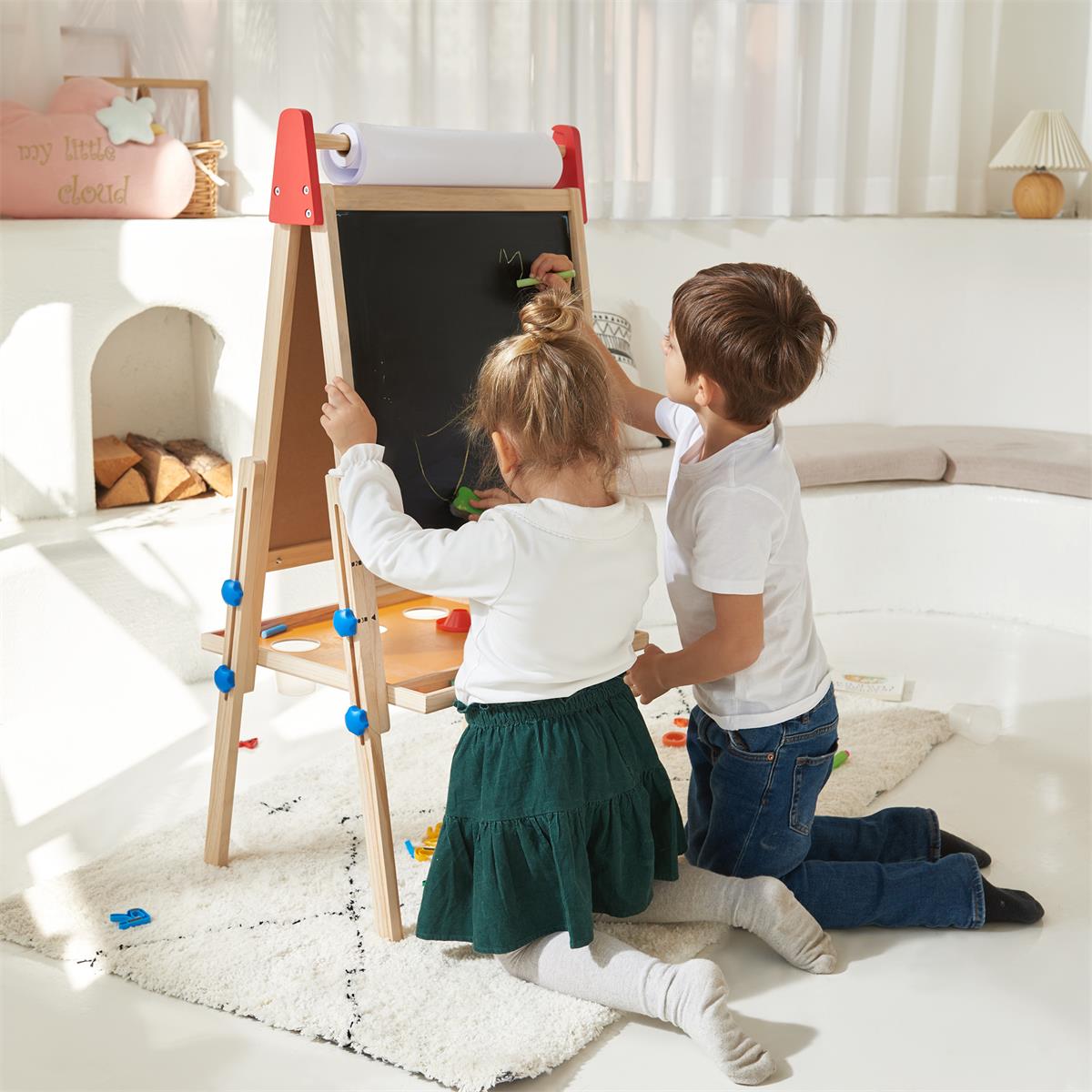 Tiny Land 3-in-1 Kids Art Easel – Chalkboard, Magnetic Whiteboard & Paper Roll