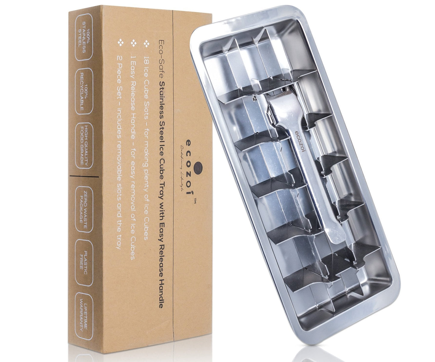 Ecozoi Stainless Steel Ice Cube Tray with Easy Release Handle, Vintage Design