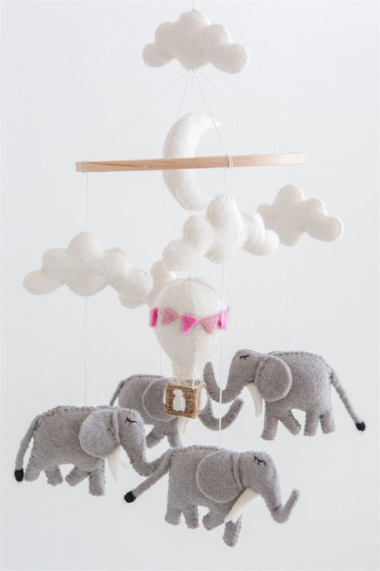 Elephant Crib Mobile – Handmade Wool Felt Nursery Decor